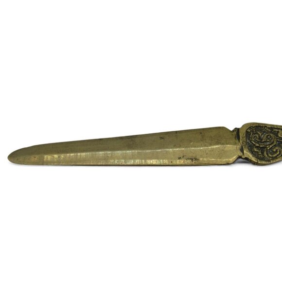 Antique Brass LETTER OPENER With Ornate Enamel Handle Design 7 Inches - Picture 7 of 8